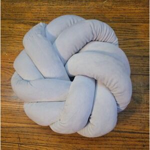 Light Blue Gray Velvet Knot Throw Pillow Round Braided Decorative Cushion 11in
